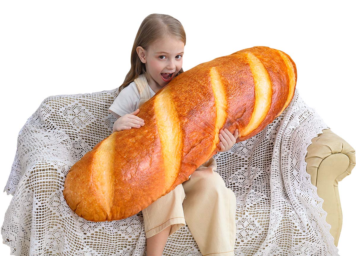 Wepop 32-In 3D Bread Shape Pillow – Soft Lumbar Back Cushion, Funny Food Plush