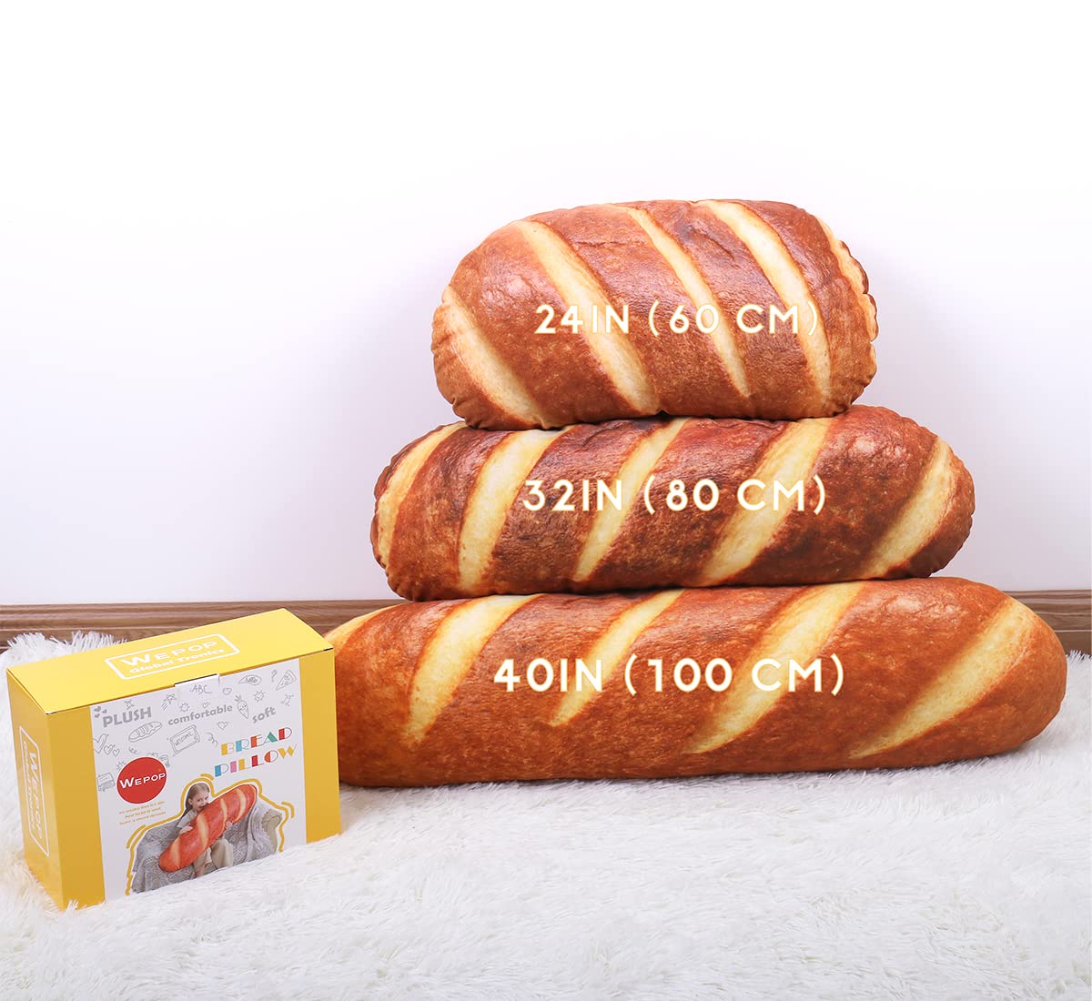 Wepop 40-In Bread Shape Pillow – Soft Lumbar Back Cushion & Fun Plush