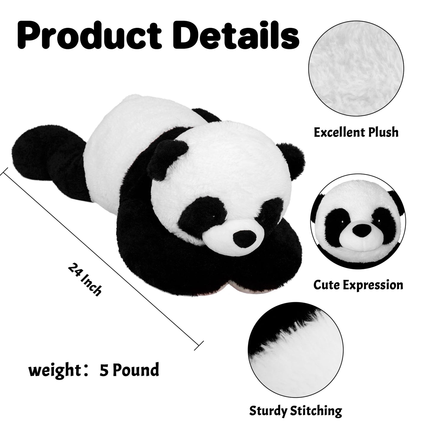 Wepop 5lb Weighted Panda Plush – 24in Big Plush Pillow for Adults and Kids