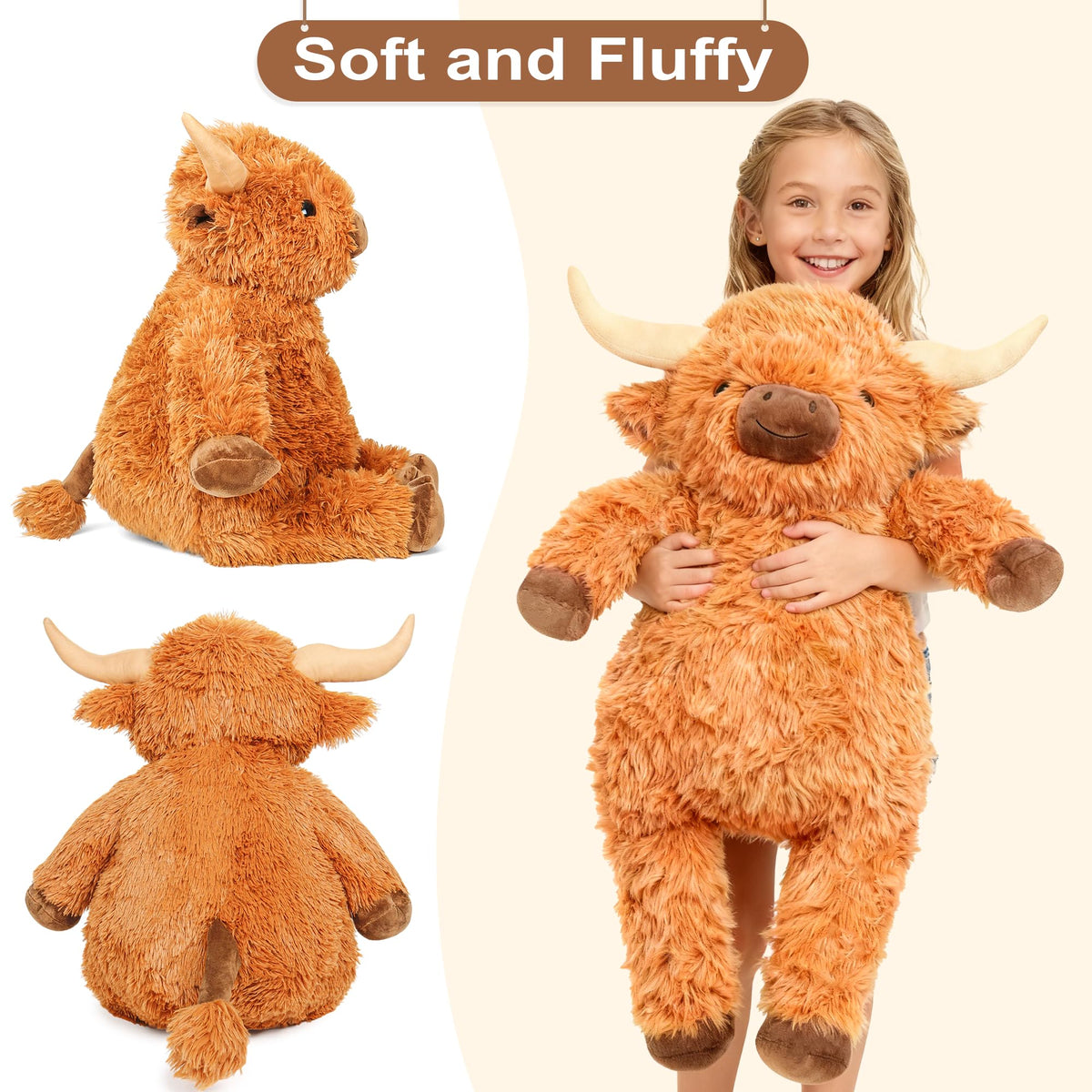 Wepop Giant Highland Cow Plush – 36in Cuddly Stuffed Animal for Gifts & Decor
