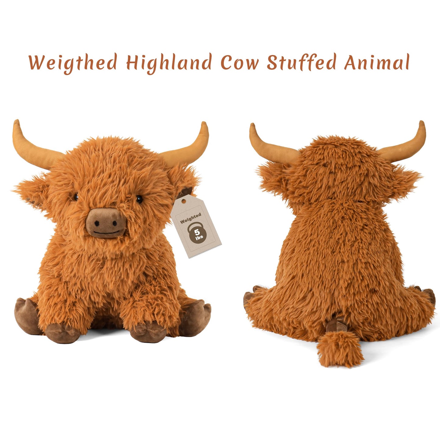 Wepop 5lbs Highland Cow Weighted Plush – 16in Tall, Realistic Highland Cattle Toy