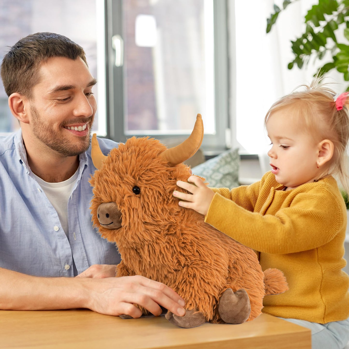 Wepop 5lbs Highland Cow Weighted Plush – 16in Tall, Realistic Highland Cattle Toy