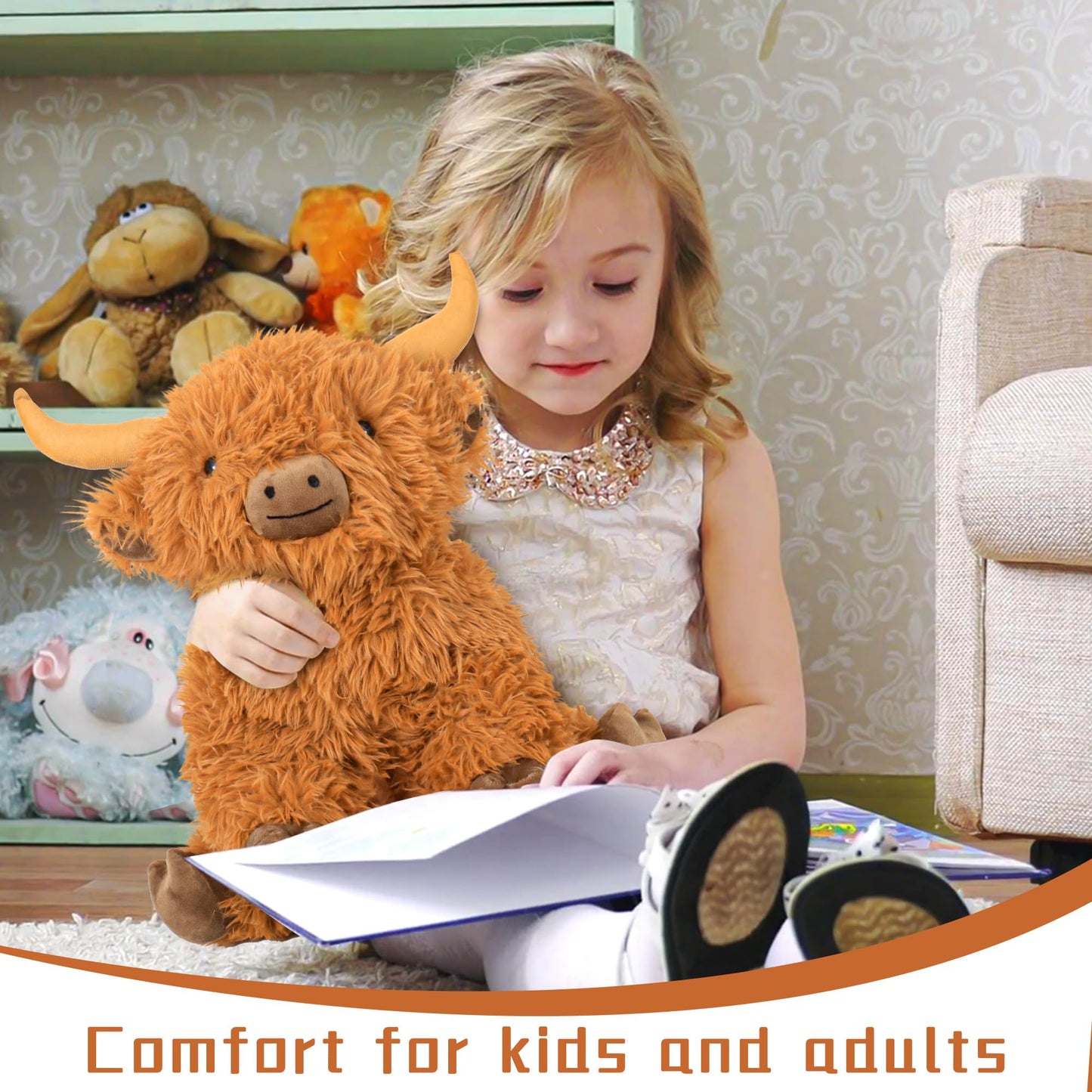Wepop 5lbs Highland Cow Weighted Plush – 16in Tall, Realistic Highland Cattle Toy