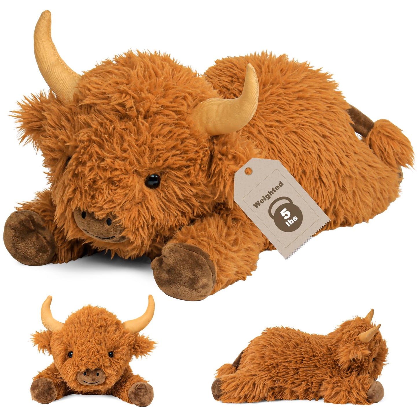 Wepop 5lbs Highland Cow Weighted Plush - 22in Giant Highland Cow Plush Toy for Kids & Adults
