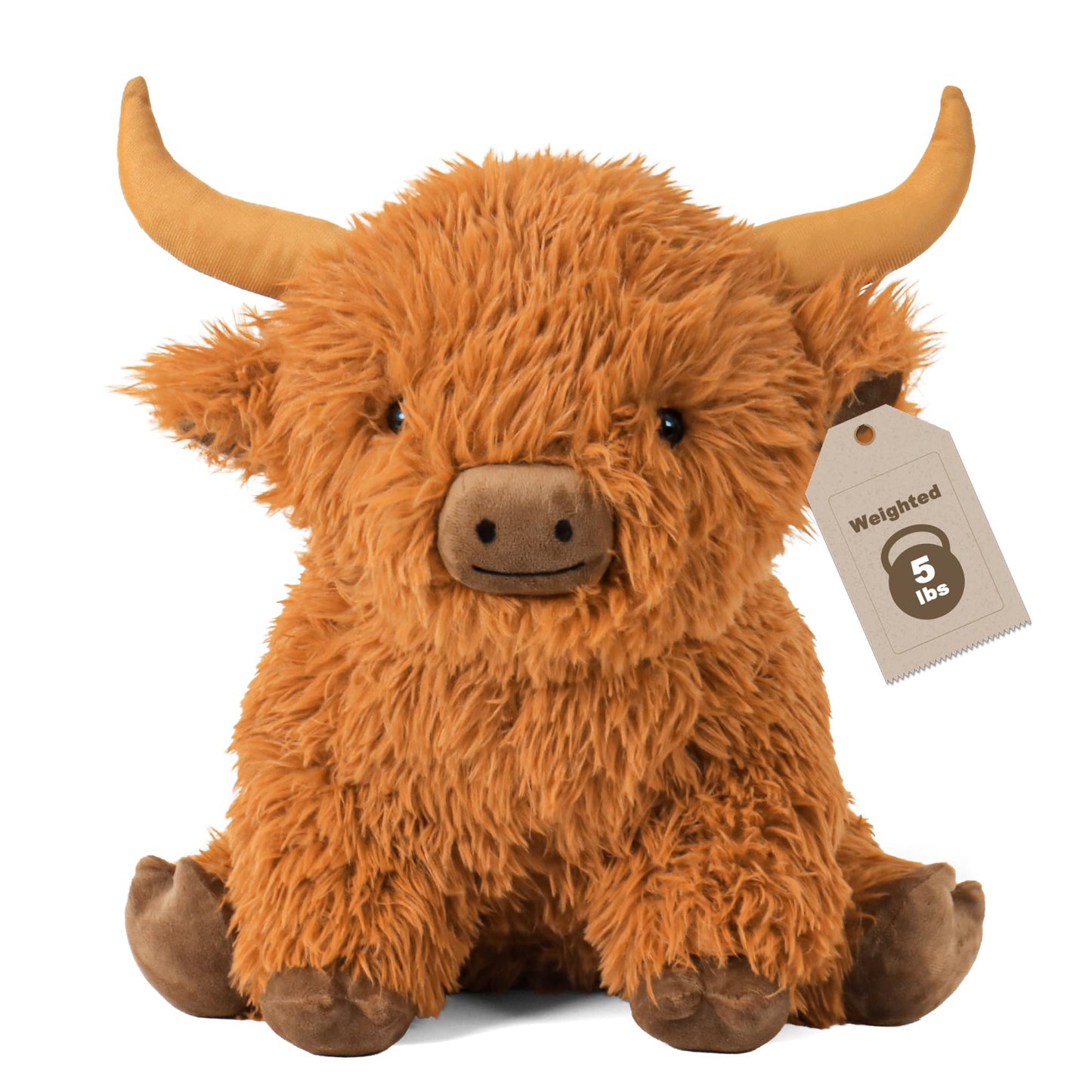 Wepop 5lbs Highland Cow Weighted Plush – 16in Tall, Realistic Highland Cattle Toy