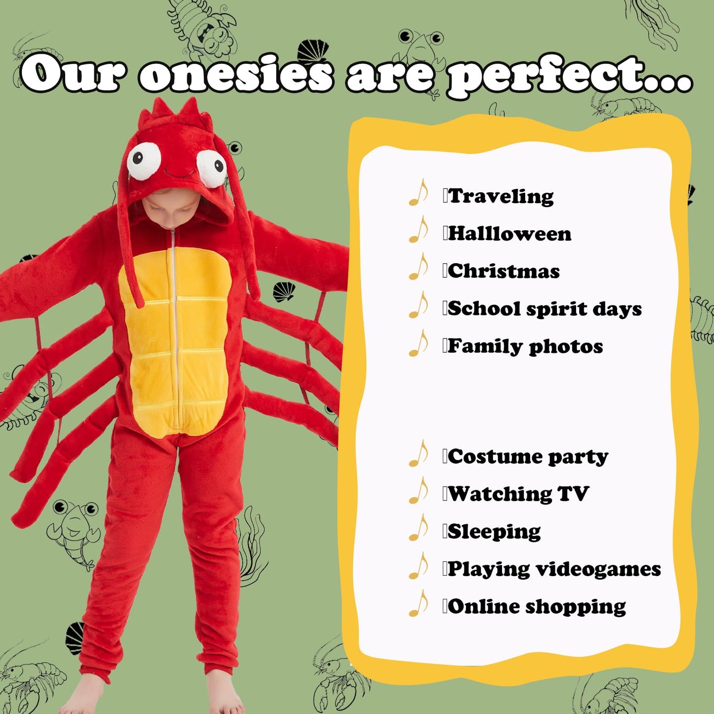 WEQJC Kids Flannel Animal Onesie Costume – Red Lobster, Size 6 Years, Unisex Dress-Up