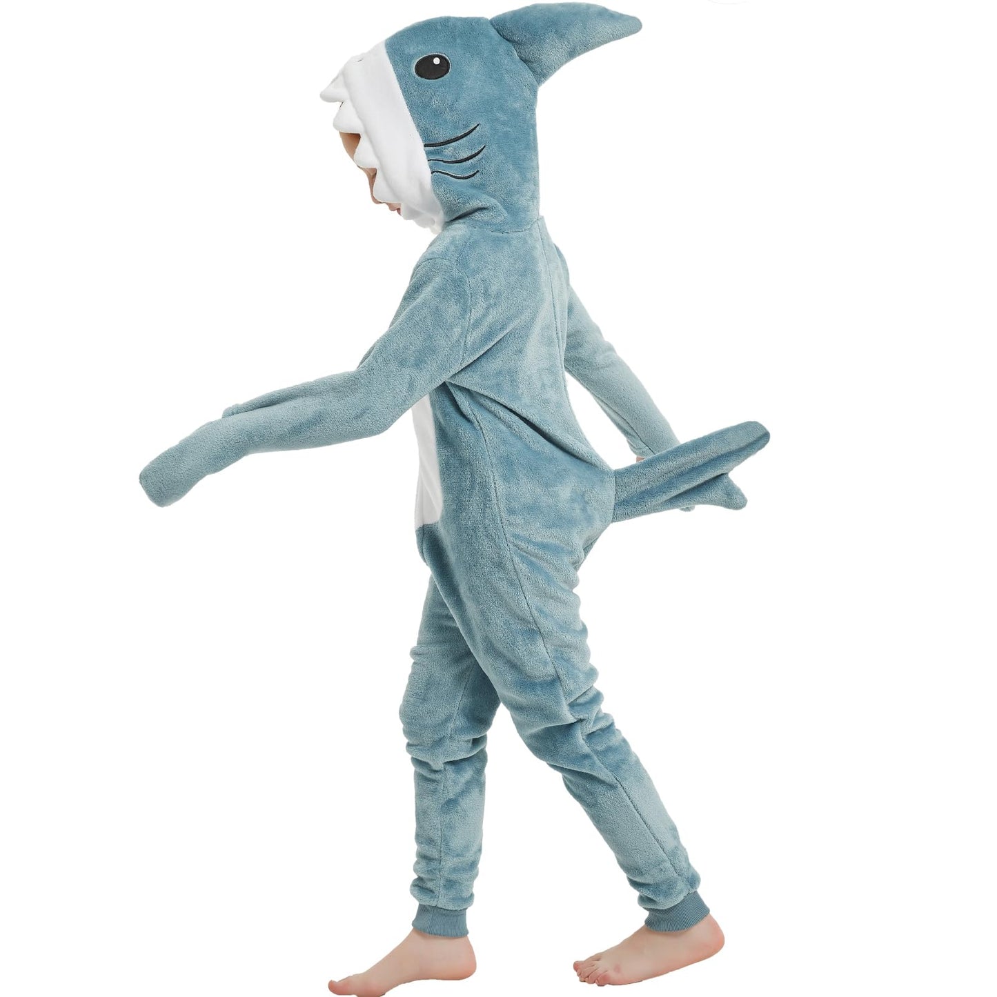 WEQJC Kids Flannel Animal Onesie Costume - Blue Shark (8 Years) | Unisex Dress-Up