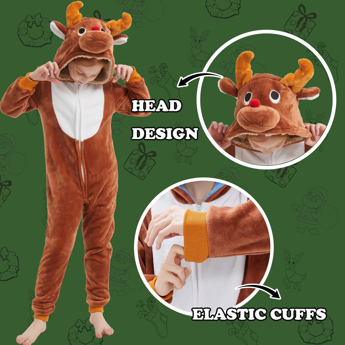 WEQJC Kids Flannel Reindeer Onesie Costume – Cozy Halloween & Christmas Dress-Up