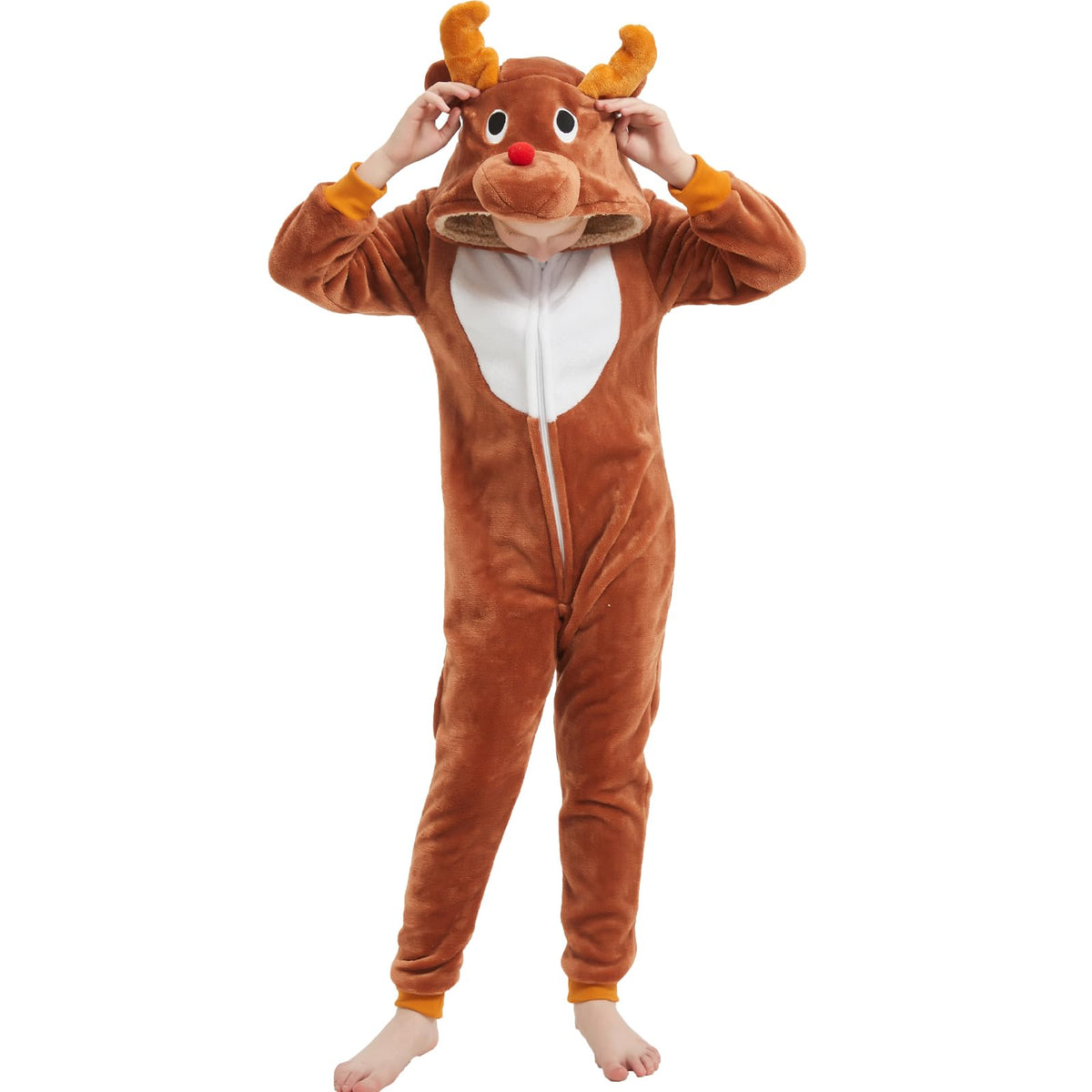 WEQJC Kids Flannel Reindeer Onesie Costume – Cozy Halloween & Christmas Dress-Up