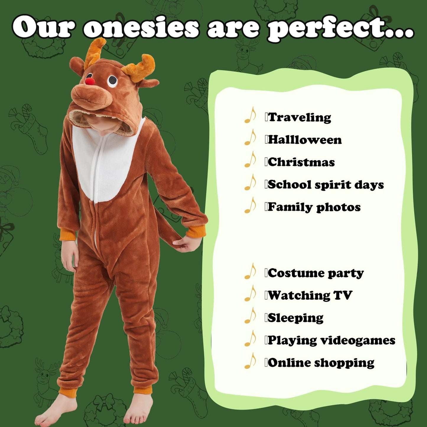 WEQJC Kids Flannel Reindeer Onesie Costume – Cozy Halloween & Christmas Dress-Up