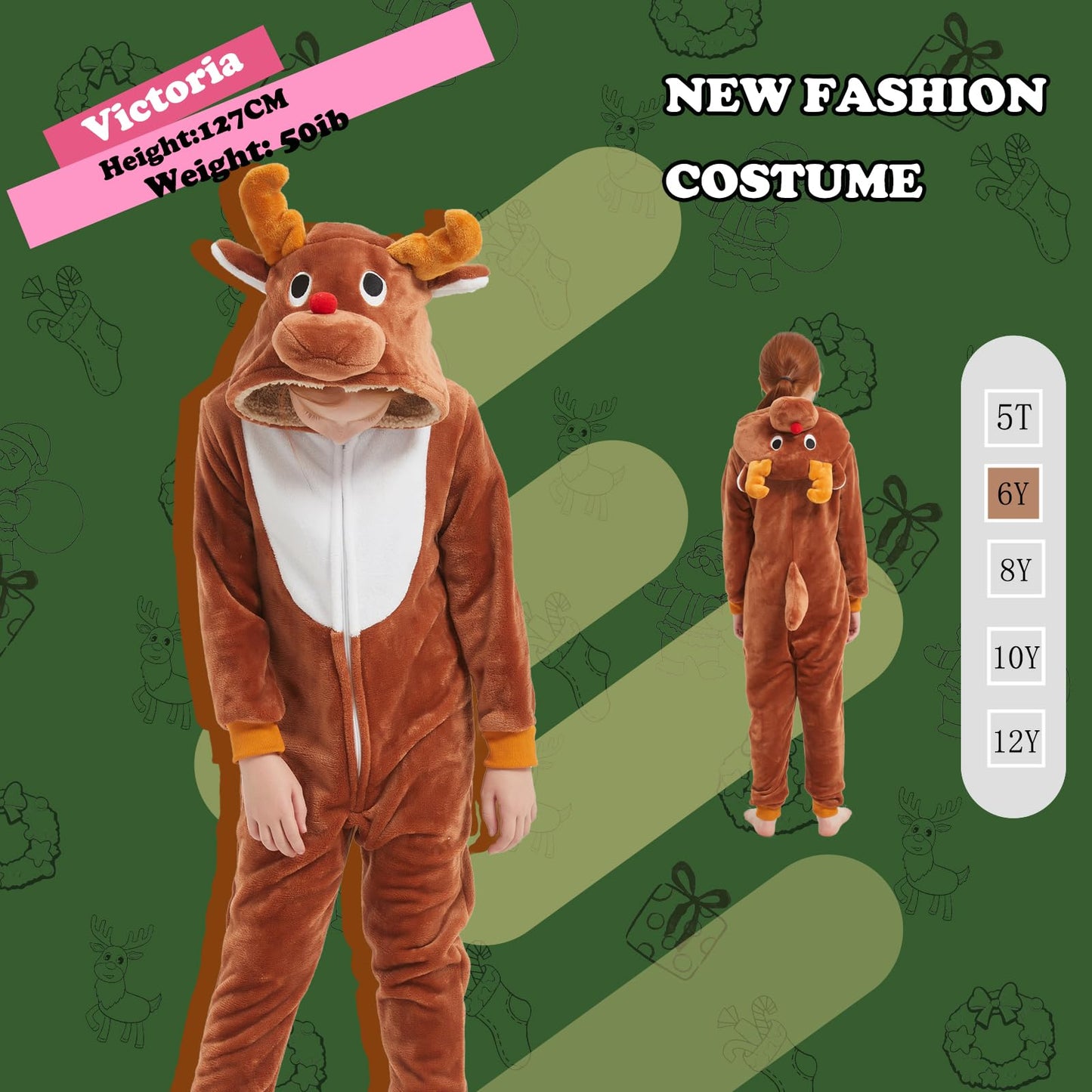 WEQJC Kids Flannel Reindeer Onesie Costume – Cozy Halloween & Christmas Dress-Up