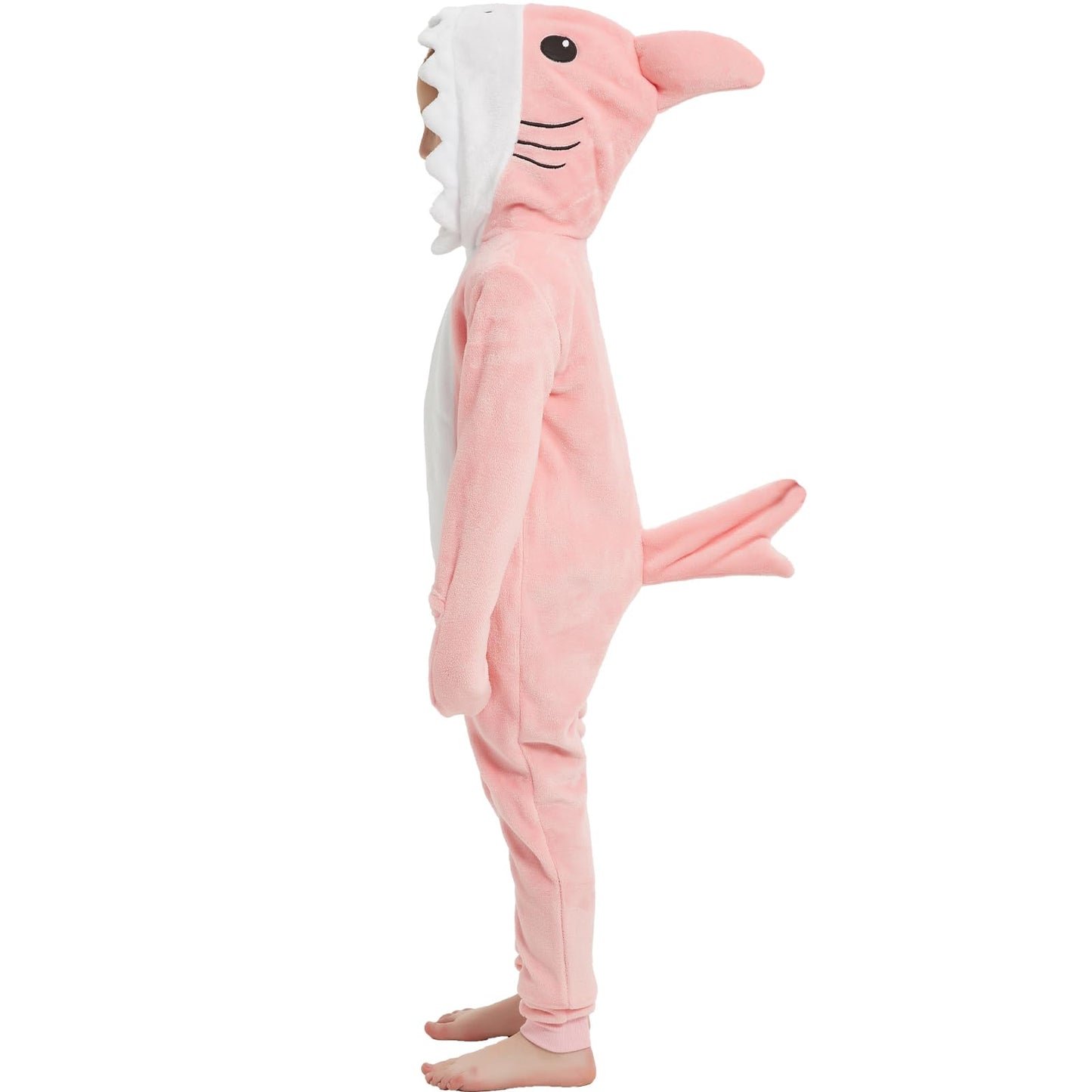 WEQJC Kids Flannel Animal Onesie Costume - Pink Shark, 10 Years | Halloween & Dress-Up