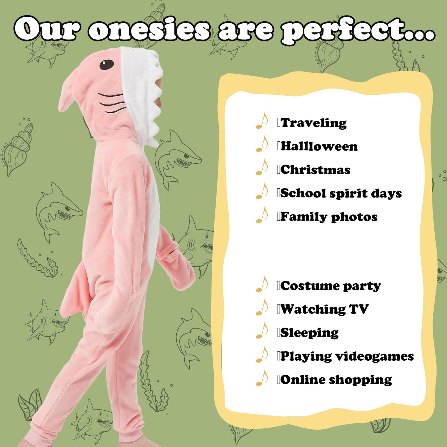 WEQJC Kids Flannel Animal Onesie Costume - Pink Shark, 10 Years | Halloween & Dress-Up