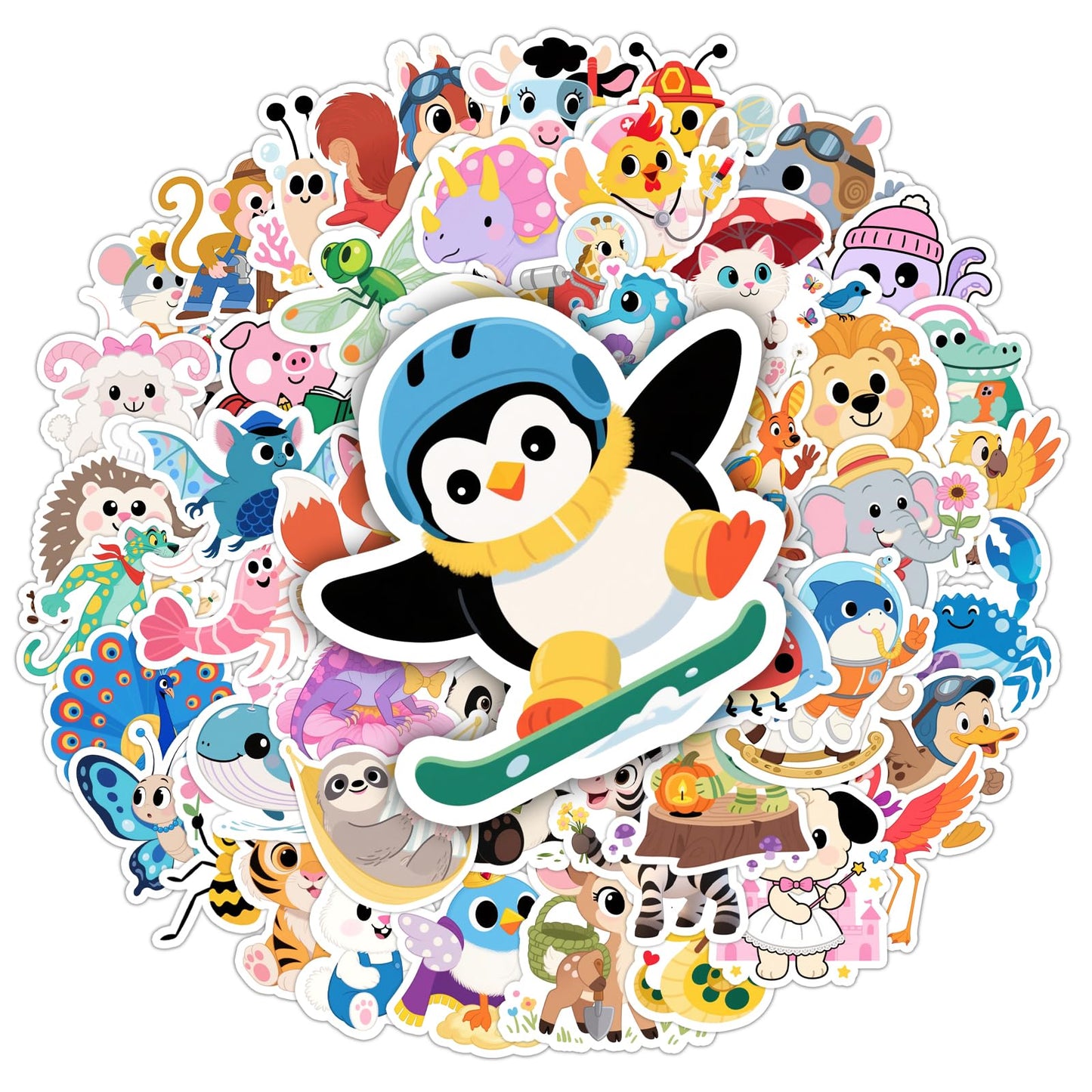 Wercokt 50PCS Animal Stickers – Cute PVC Water Bottle & Notebook Decals for Kids