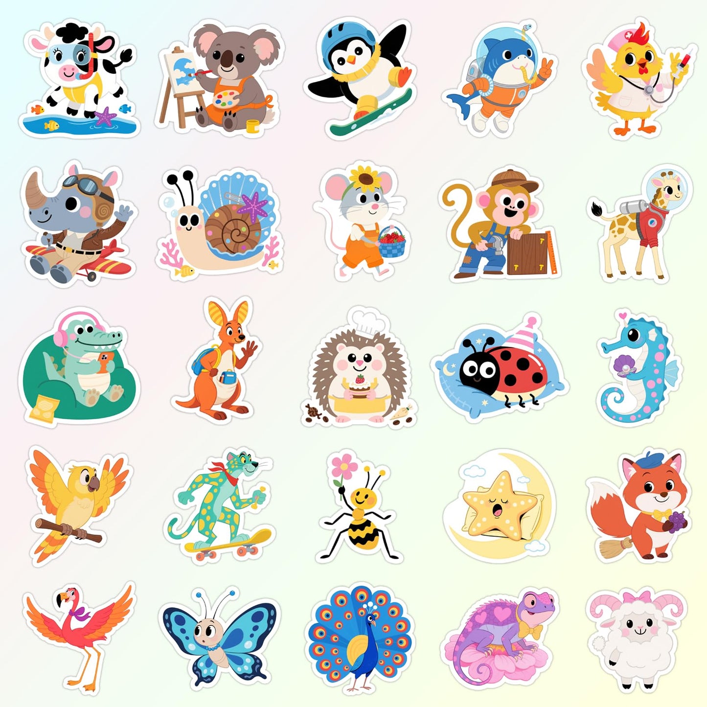 Wercokt 50PCS Animal Stickers – Cute PVC Water Bottle & Notebook Decals for Kids