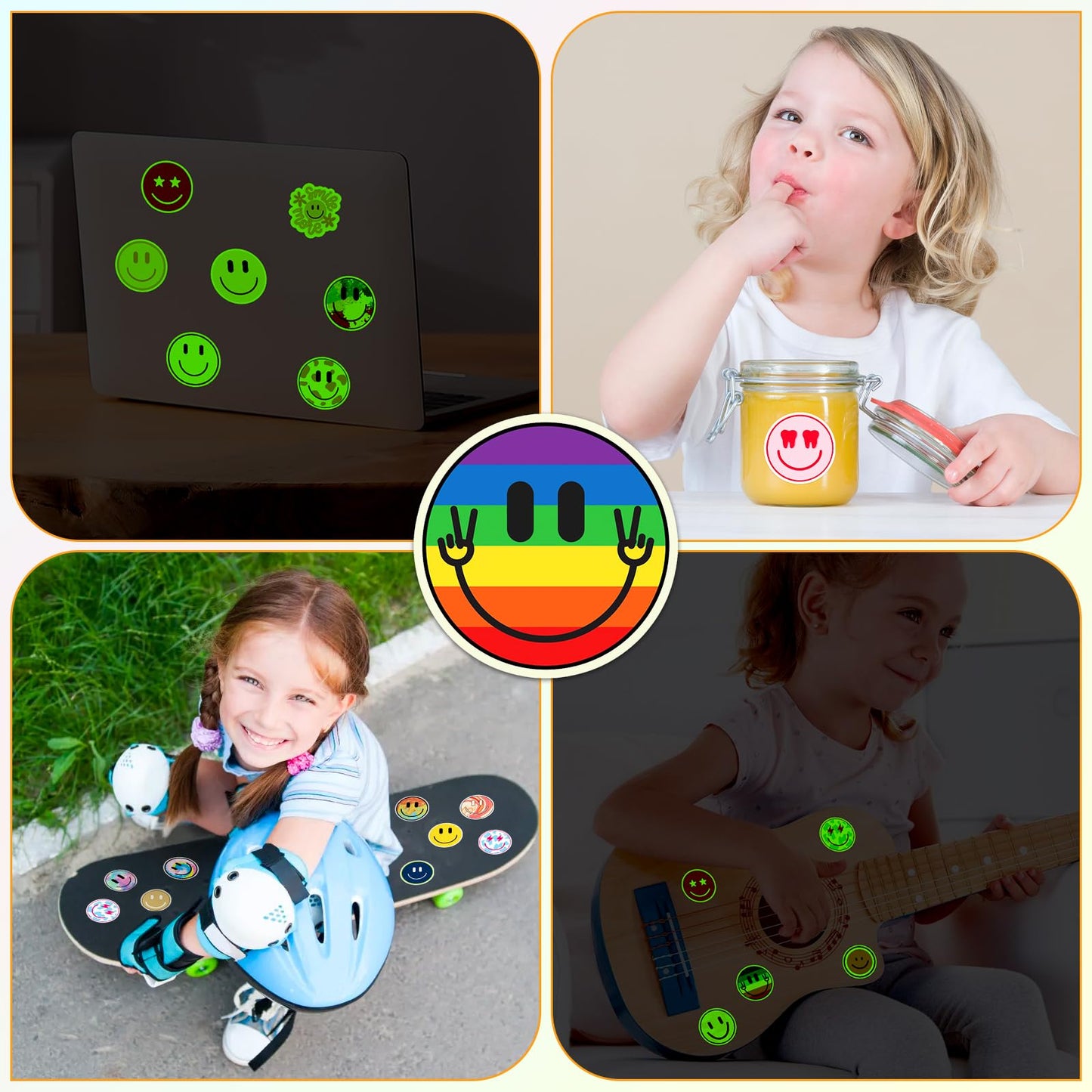 Wercokt 50PCS Glow-in-the-Dark Smile Stickers for Kids – Water Bottles, Notebooks & Luggage
