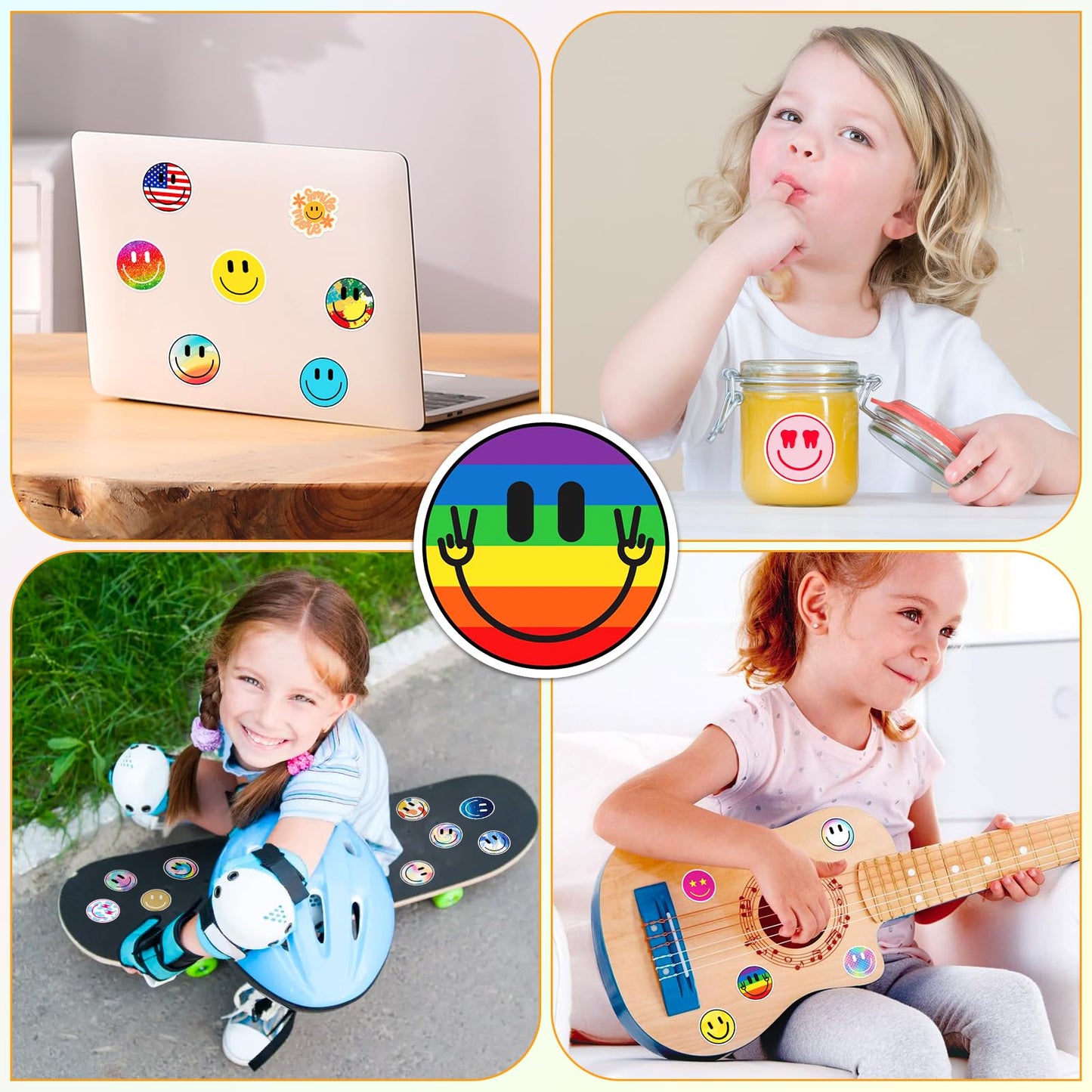 Wercokt 50PCS Smiling Stickers – Cute Kids Water Bottle & Notebook Decor