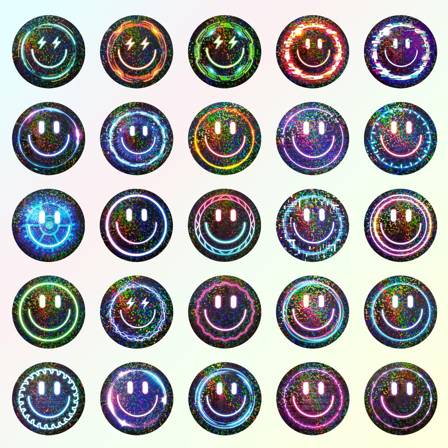 Wercokt 50PCS Smiling Glitter Neon Stickers — Water Bottle, Notebook & Luggage Decals