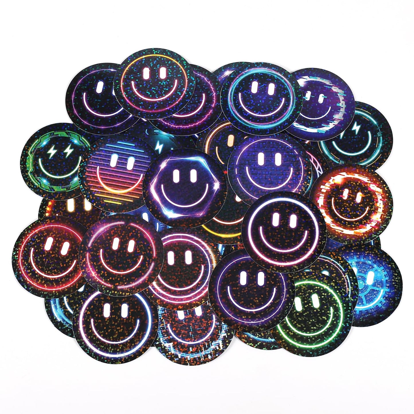 Wercokt 50PCS Smiling Glitter Neon Stickers — Water Bottle, Notebook & Luggage Decals