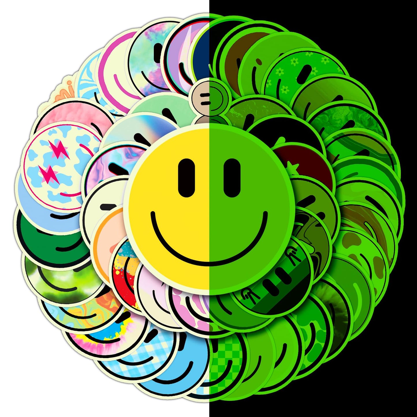 Wercokt 50PCS Glow-in-the-Dark Smile Stickers for Kids – Water Bottles, Notebooks & Luggage