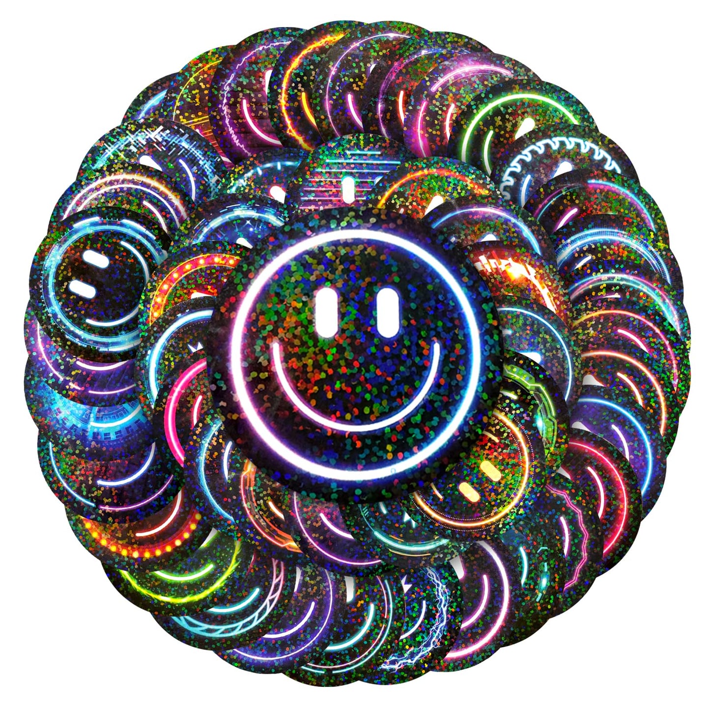 Wercokt 50PCS Smiling Glitter Neon Stickers — Water Bottle, Notebook & Luggage Decals