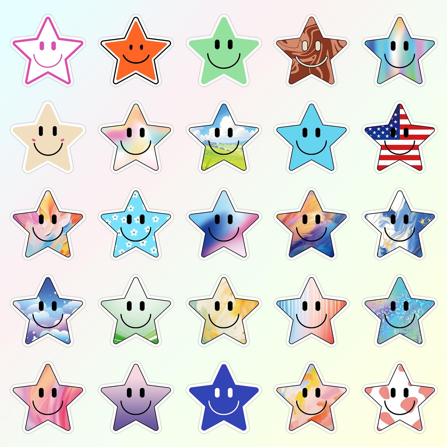 Wercokt 50Pcs Smiling Star Stickers – Cute PVC Water Bottle & School Stickers for Kids