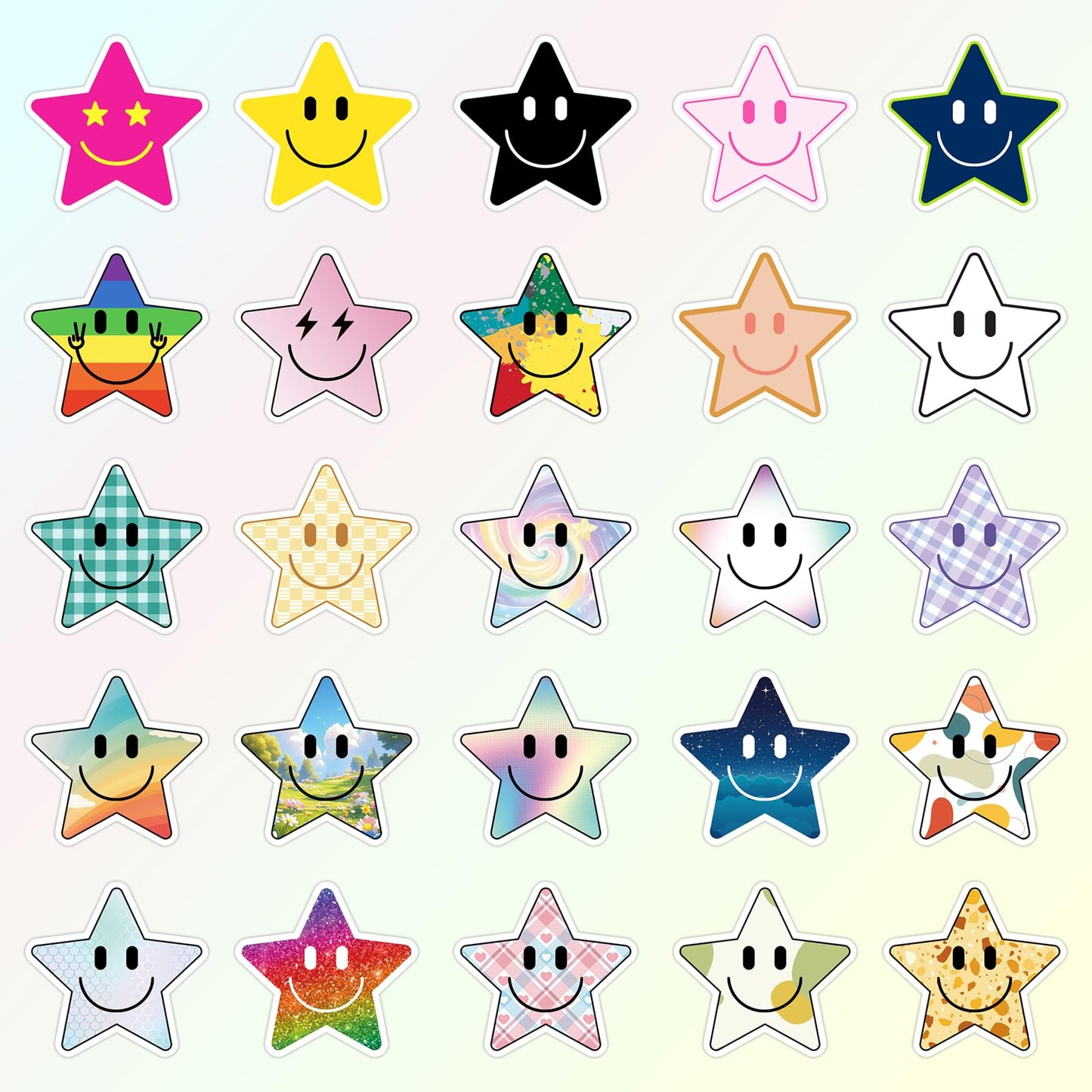 Wercokt 50Pcs Smiling Star Stickers – Cute PVC Water Bottle & School Stickers for Kids