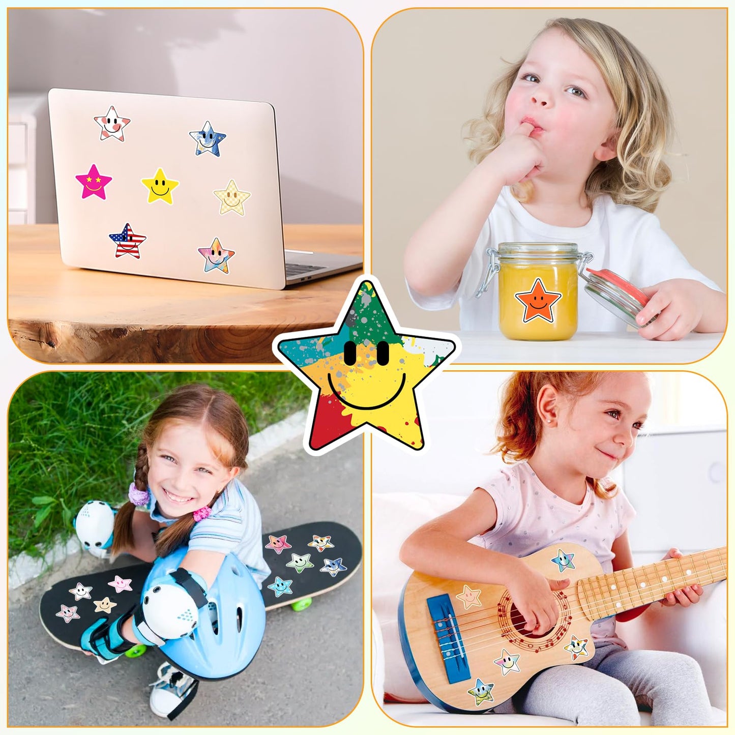 Wercokt 50Pcs Smiling Star Stickers – Cute PVC Water Bottle & School Stickers for Kids
