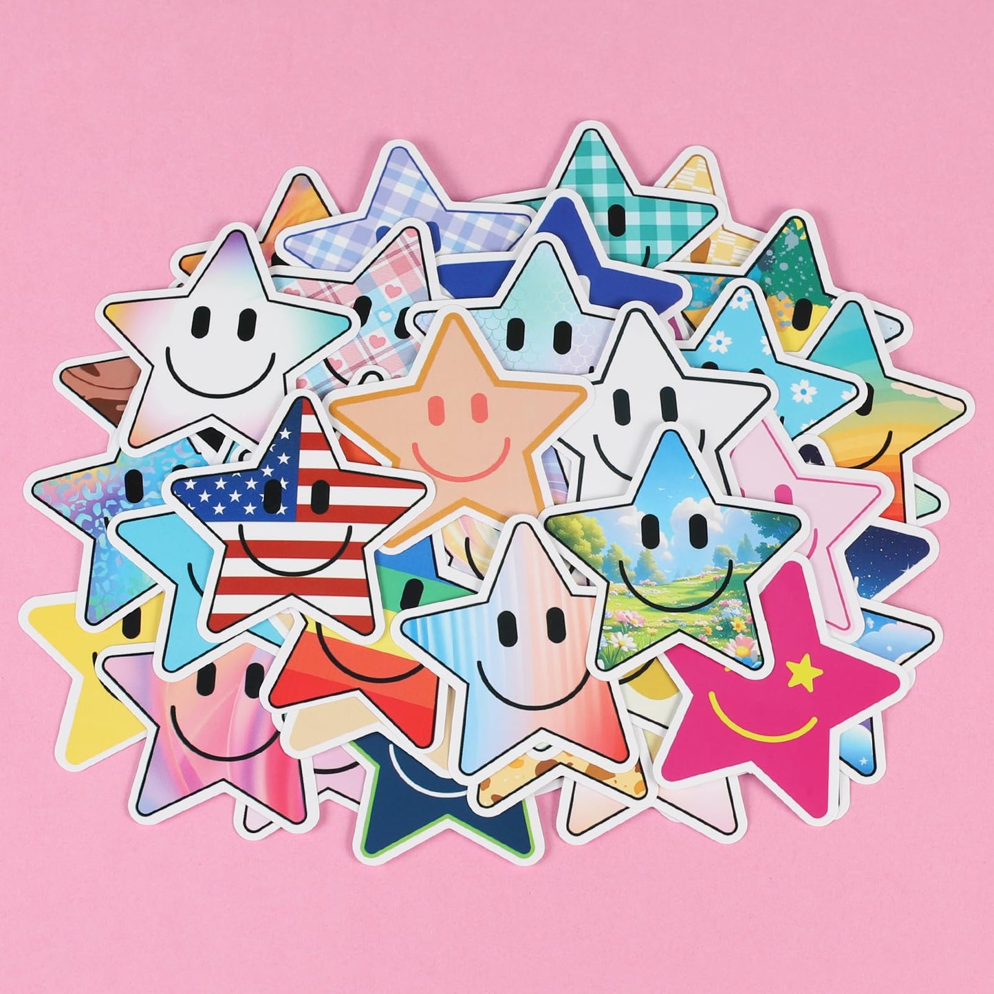 Wercokt 50Pcs Smiling Star Stickers – Cute PVC Water Bottle & School Stickers for Kids
