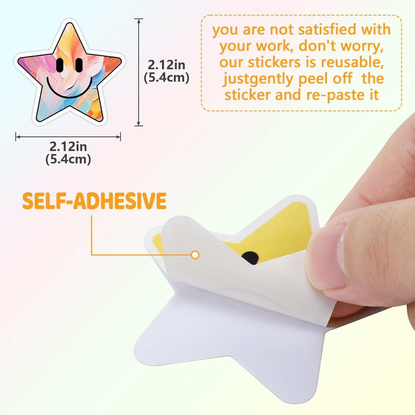 Wercokt 50Pcs Smiling Star Stickers – Cute PVC Water Bottle & School Stickers for Kids