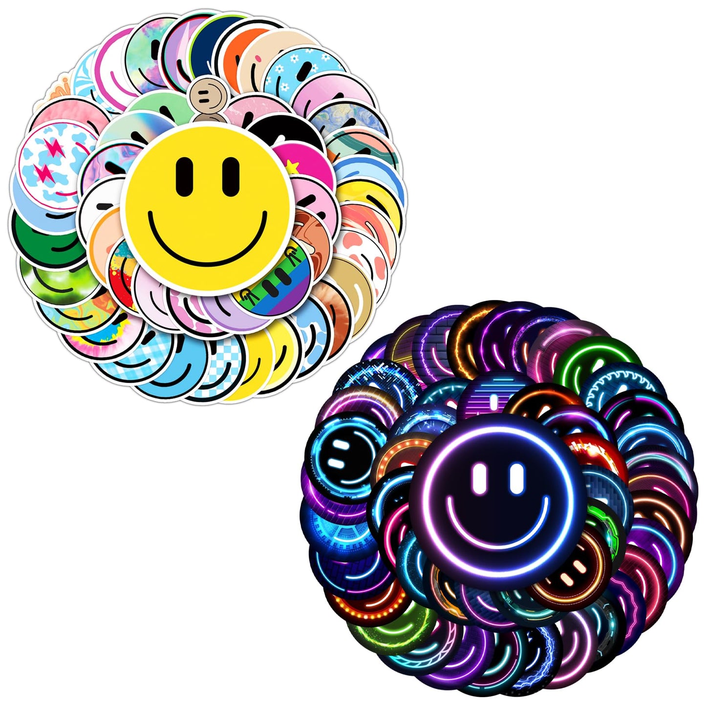 Wercokt 50Pcs Smiling Neon Stickers – Cute Water Bottle & Notebook Stickers for Kids
