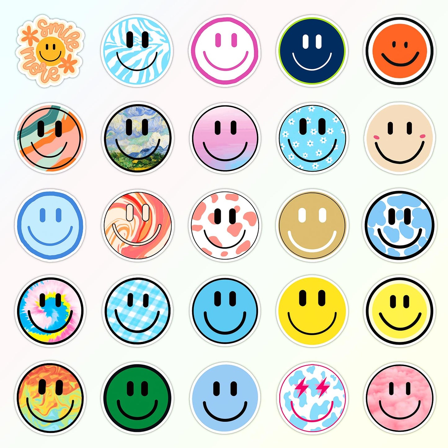 Wercokt 50Pcs Smiling Neon Stickers – Cute Water Bottle & Notebook Stickers for Kids