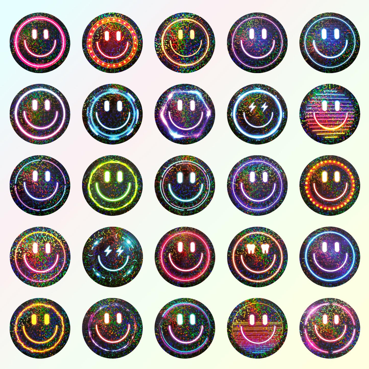 Wercokt 50PCS Smiling Glitter Neon Stickers — Water Bottle, Notebook & Luggage Decals