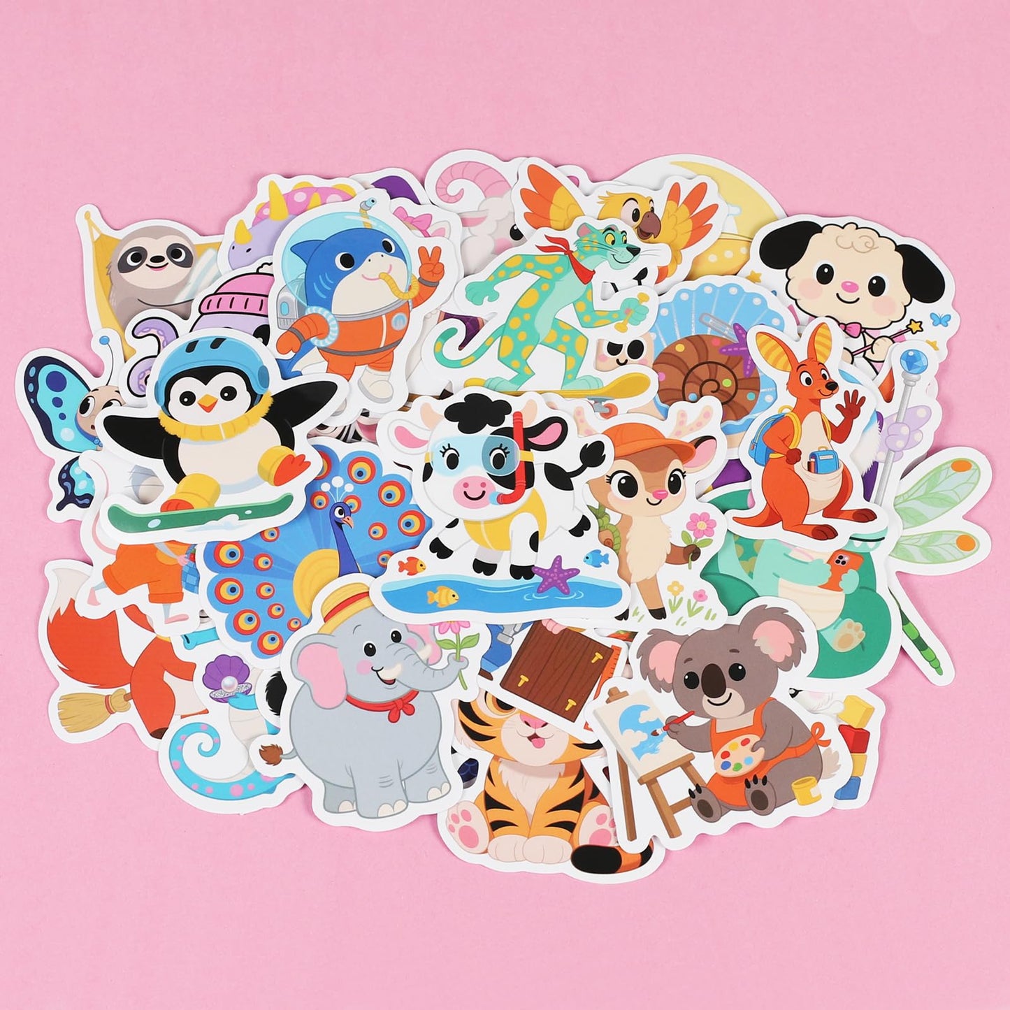 Wercokt 50PCS Animal Stickers – Cute PVC Water Bottle & Notebook Decals for Kids