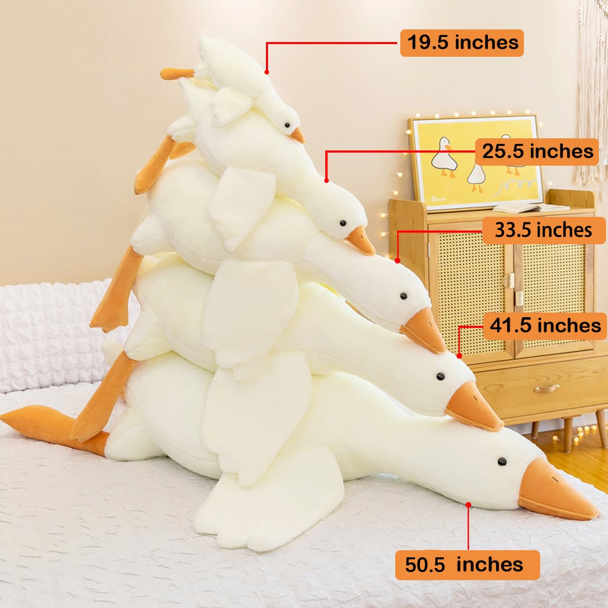 Werdast 19.5-Inch Goose Plush — White Goose Stuffed Animal Pillow
