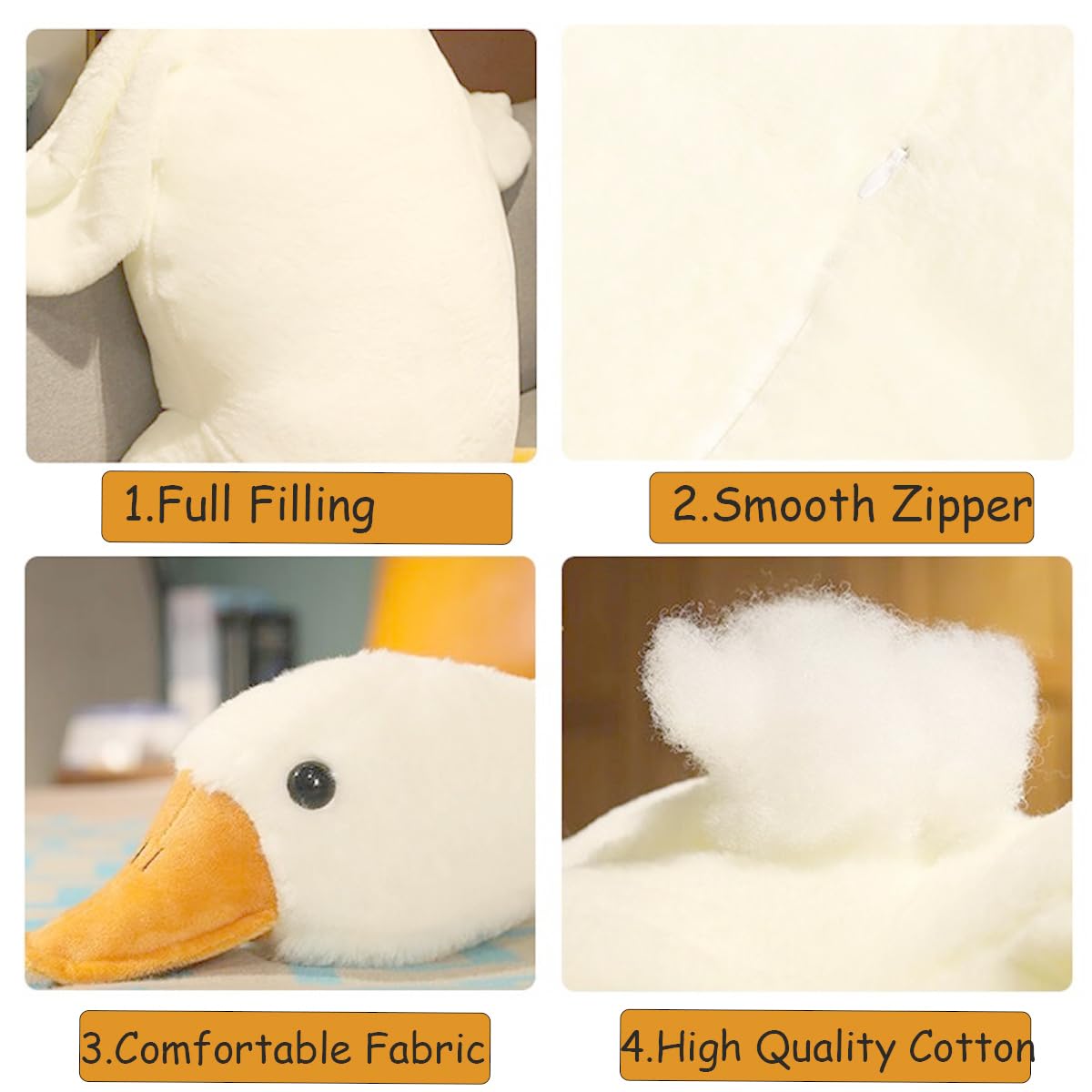 Werdast 19.5-Inch Goose Plush — White Goose Stuffed Animal Pillow