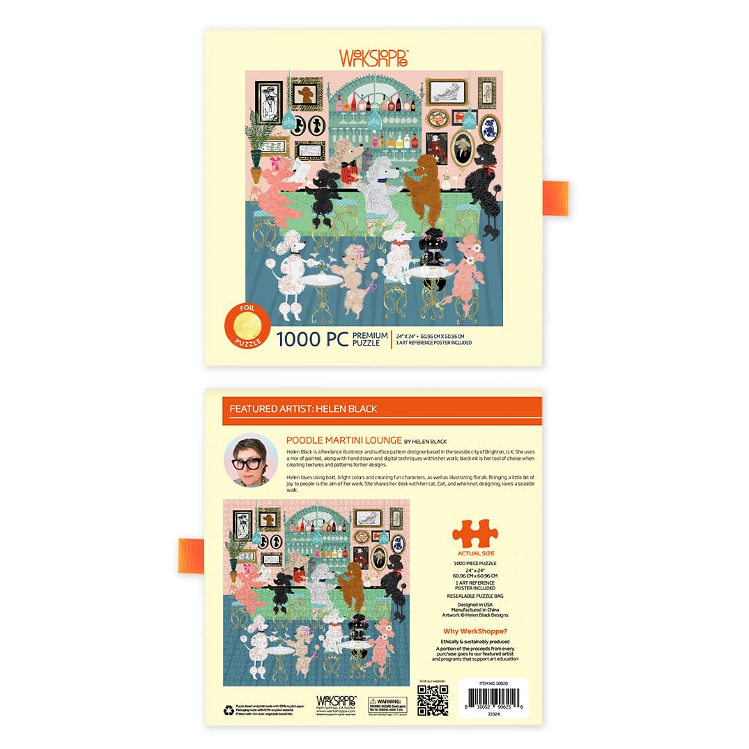 WerkShoppe Poodle Martini Lounge – Square 1000-Piece Puzzle (24x24)
