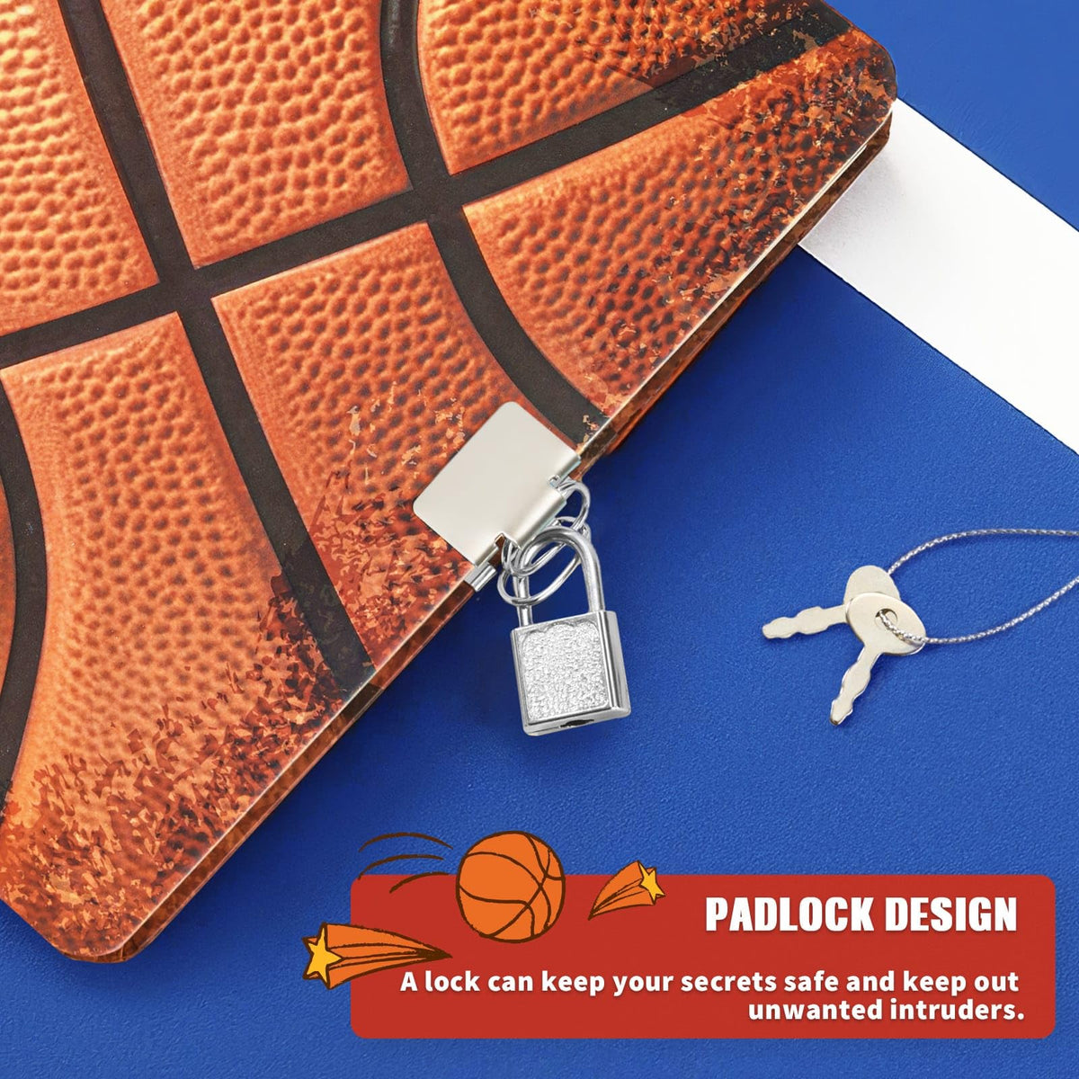 WERNNSAI Luminous Basketball Diary for Boys – Secret Diary with Lock & Keys | A5 Lined Kids Journal