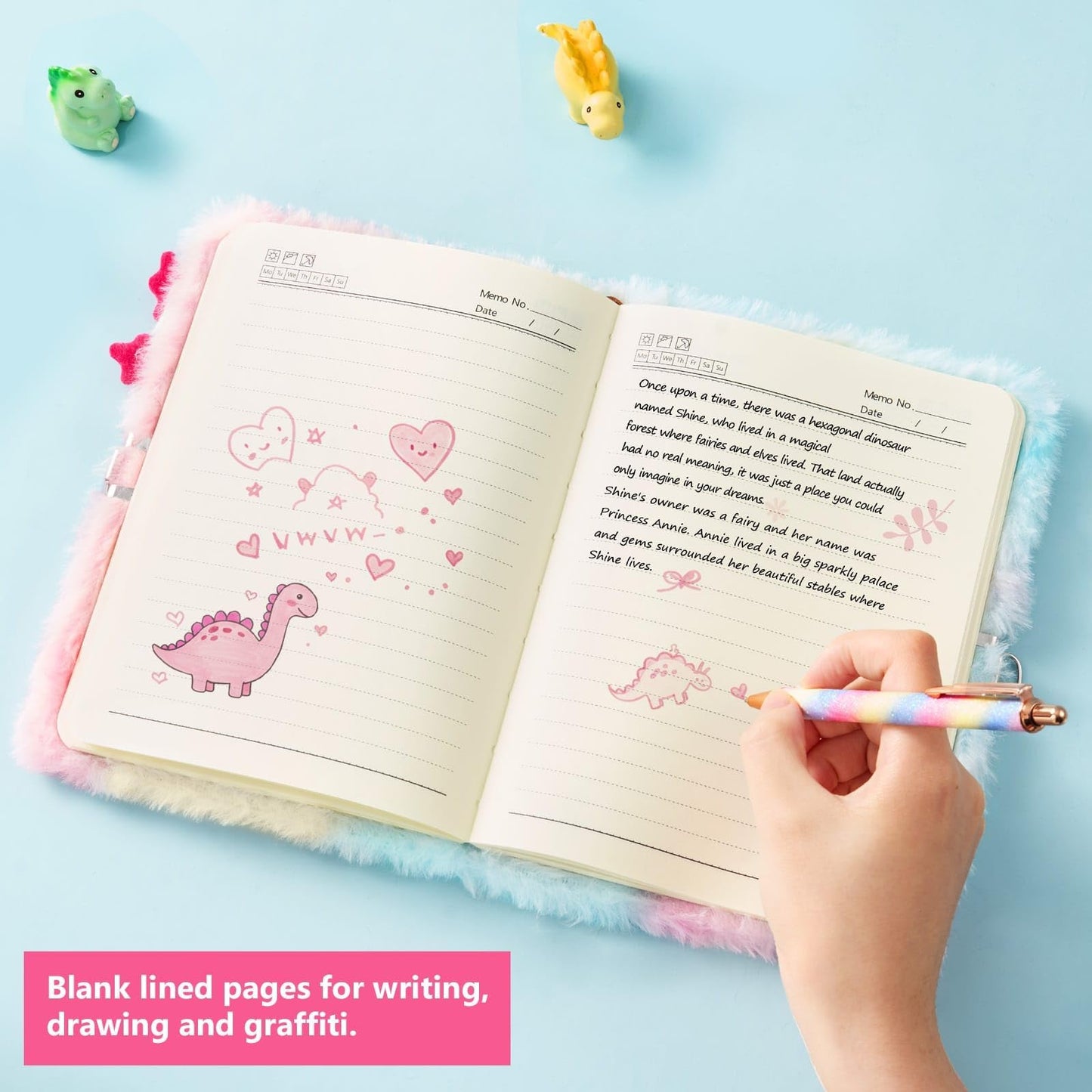WERNNSAI Kids Plush Axolotl Diary with Lock – Secret A5 Journal for Girls