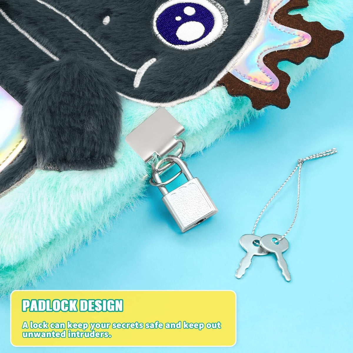 WERNNSAI Kids Plush Axolotl Diary with Lock and Key — Secret A5 Journal for Boys