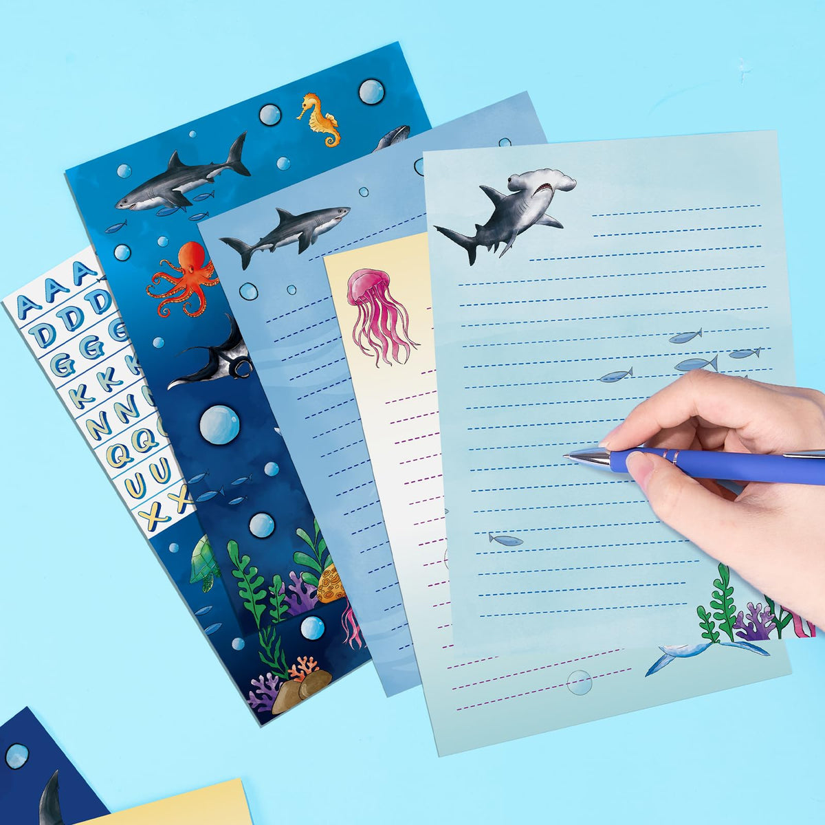 WERNNSAI 69 PCS Shark Kids Stationery Set – Letters, Envelopes, Greeting Cards & Pen