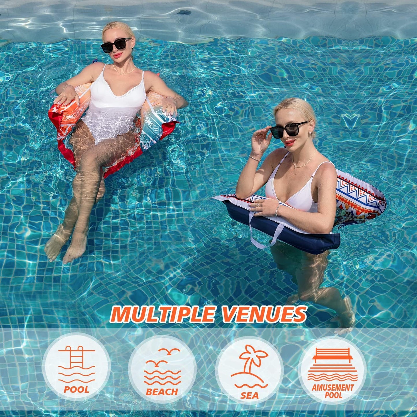 WERNNSAI Adults Pool Floats – 2 Pack Boho 4-in-1 Saddle Lounge Hammock