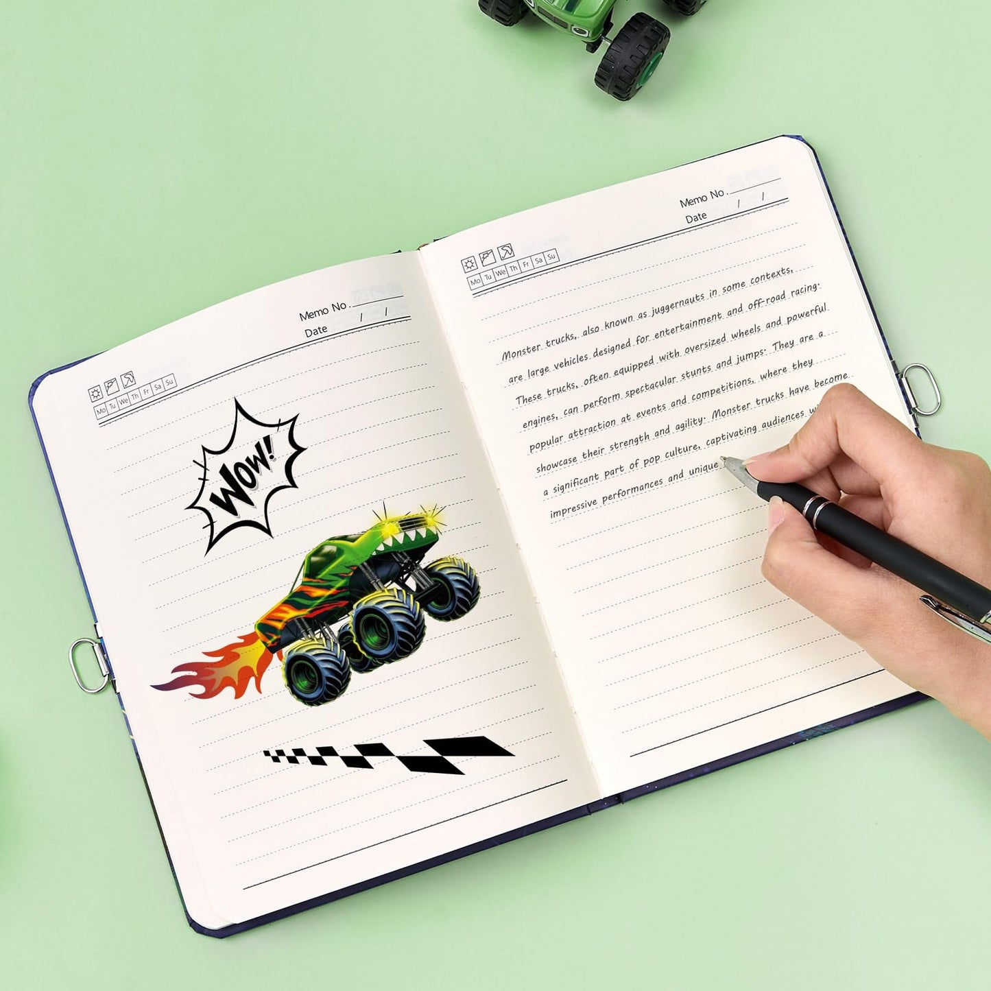 WERNNSAI Luminous Monster Truck Kids Diary with Lock – A5 Journal for Boys 6-12