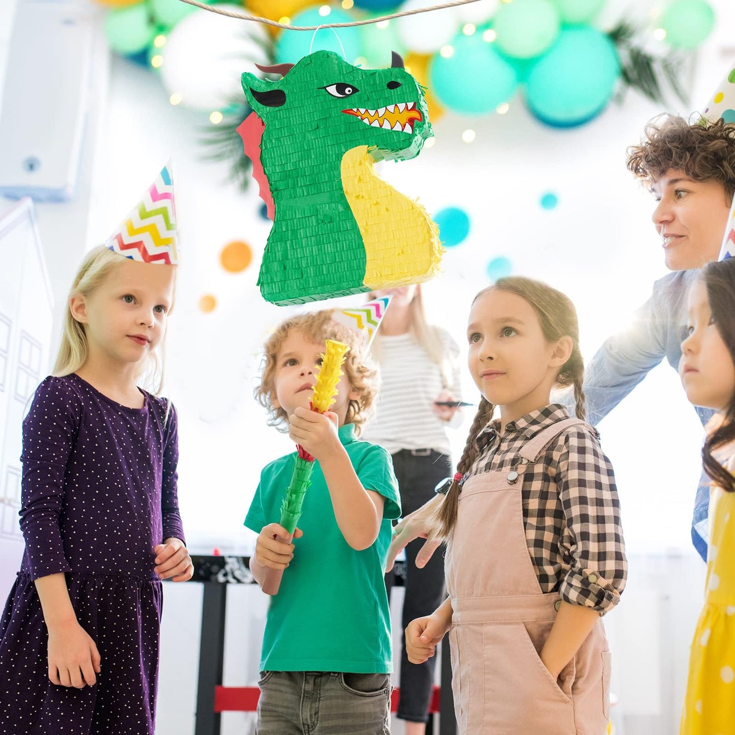 WERNNSAI Dragon Pinata Bundle – Dino Party Supplies with Blindfold & Stick (15.5 x 10 x 3)