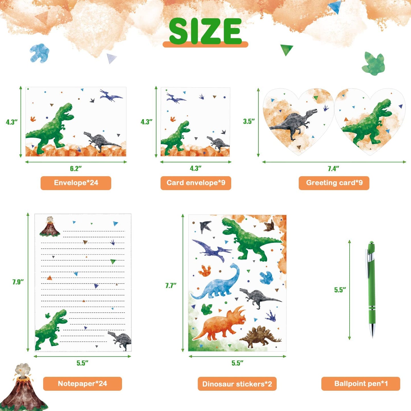 WERNNSAI 69 PCS Dinosaur Stationery Set – Paper, Envelopes, Greeting Cards & Pen