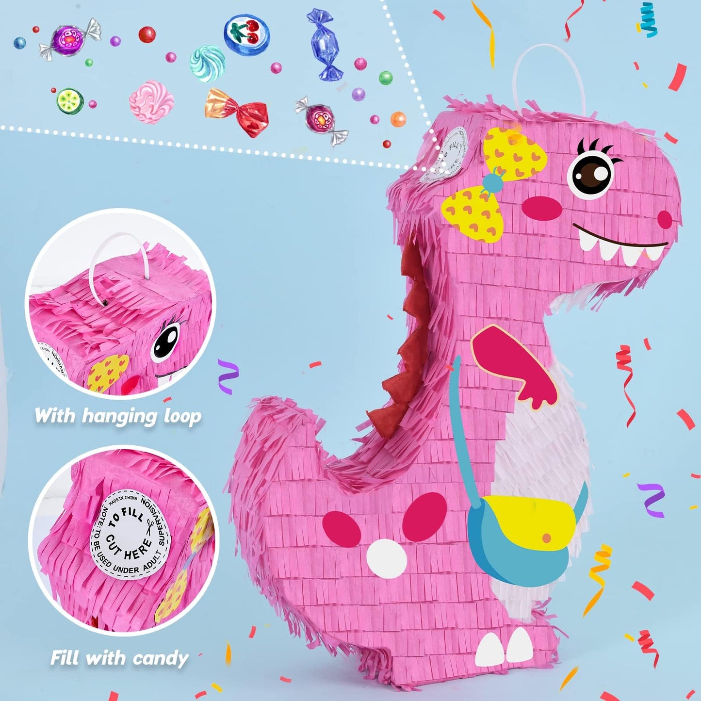 WERNNSAI Dinosaur Pinata – Pink Dino Party Game & Decoration for Girls Birthday