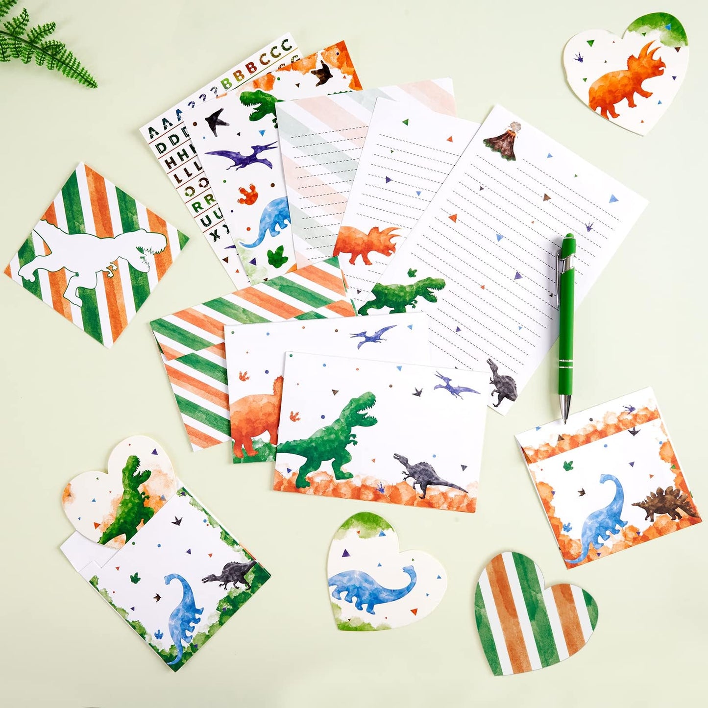 WERNNSAI 69 PCS Dinosaur Stationery Set – Paper, Envelopes, Greeting Cards & Pen