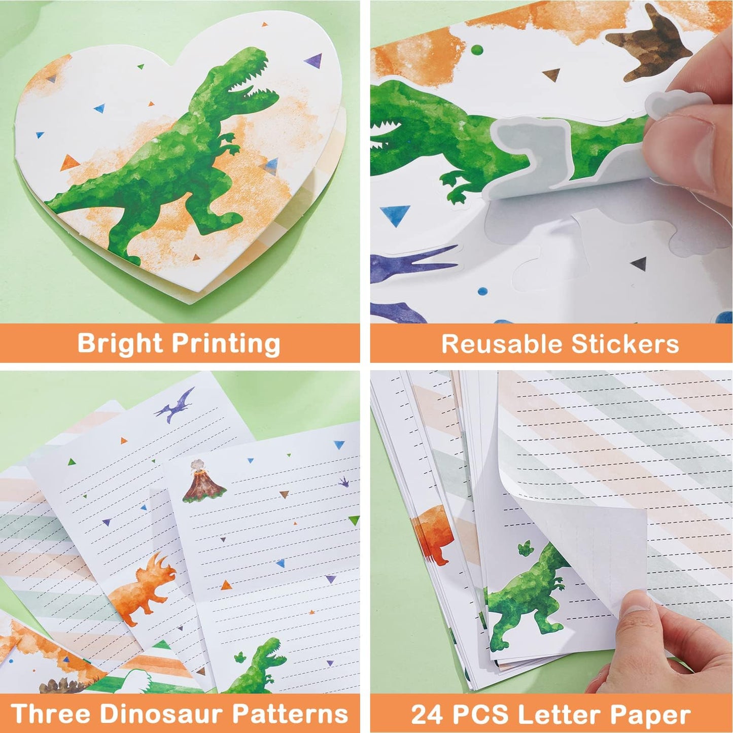 WERNNSAI 69 PCS Dinosaur Stationery Set – Paper, Envelopes, Greeting Cards & Pen
