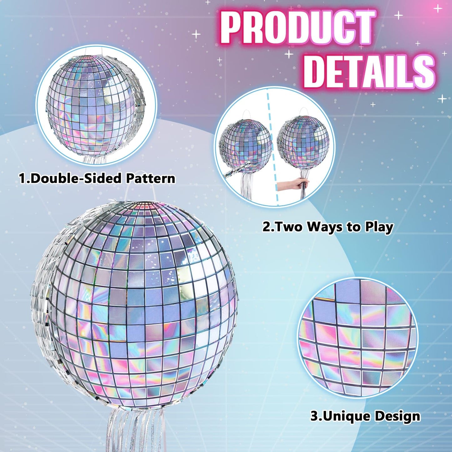 WERNNSAI Disco Ball Pinata - Hanging Disco Party Decor for Adults, Pull String and Bat Included, 12.2" x 12.2"