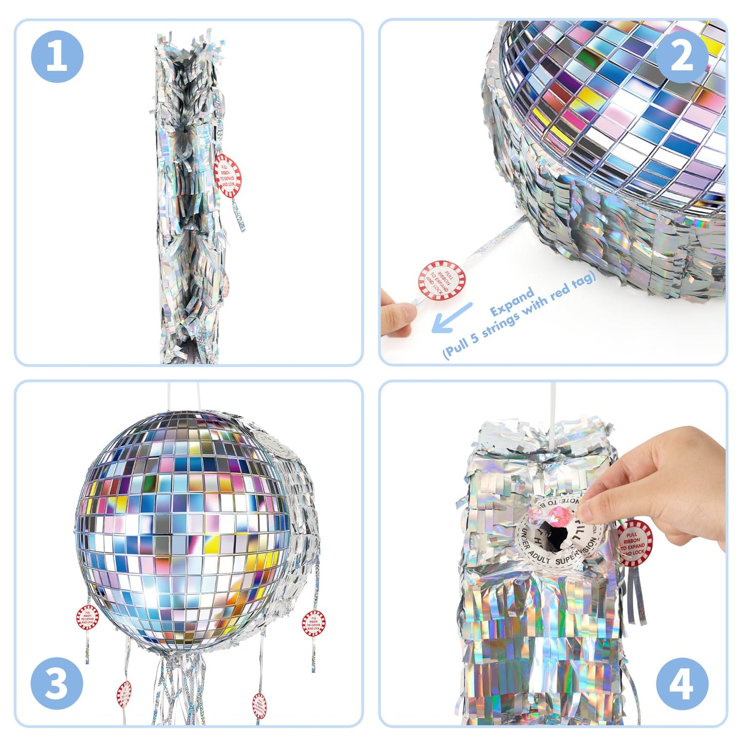 WERNNSAI Disco Ball Pinata – Mirror Pinata for Disco Parties with Pull String, Bat & Eye Mask